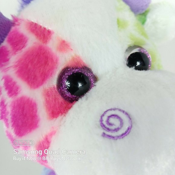 Kellytoy Giraffe 9.5" Rainbow Pink Green Purple/ Glitter Eyes Silky Soft Plushie - Picture 9 of 12